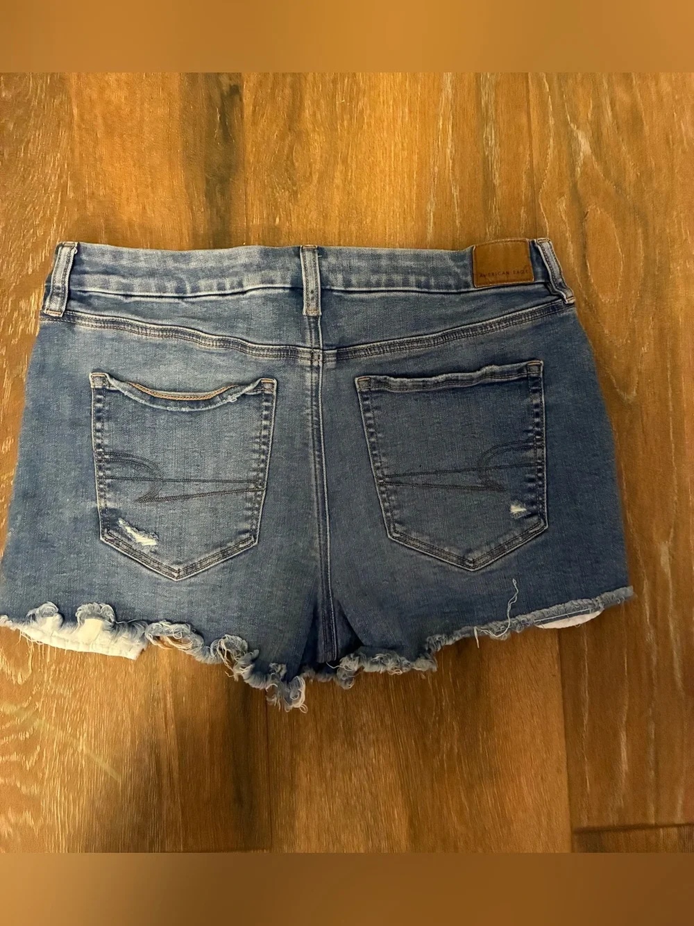 American Eagle Outfitters Light Blue Ripped Denim Shorts with Lace Trim